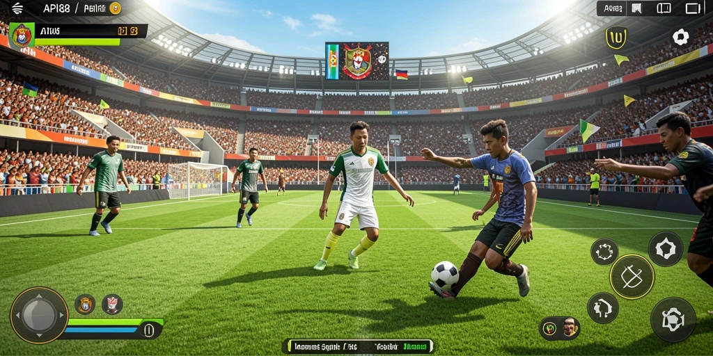Tampilan gameplay sepak bola yang menegangkan dan seru.