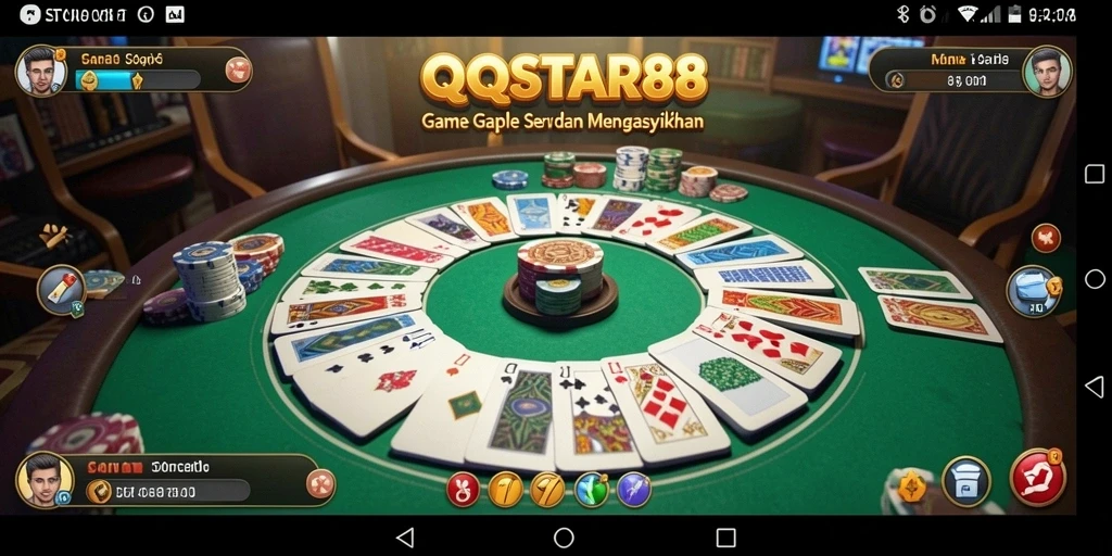 Screenshot gameplay QQSTAR88 menampilkan suasana permainan Gaple yang seru dan menegangkan.